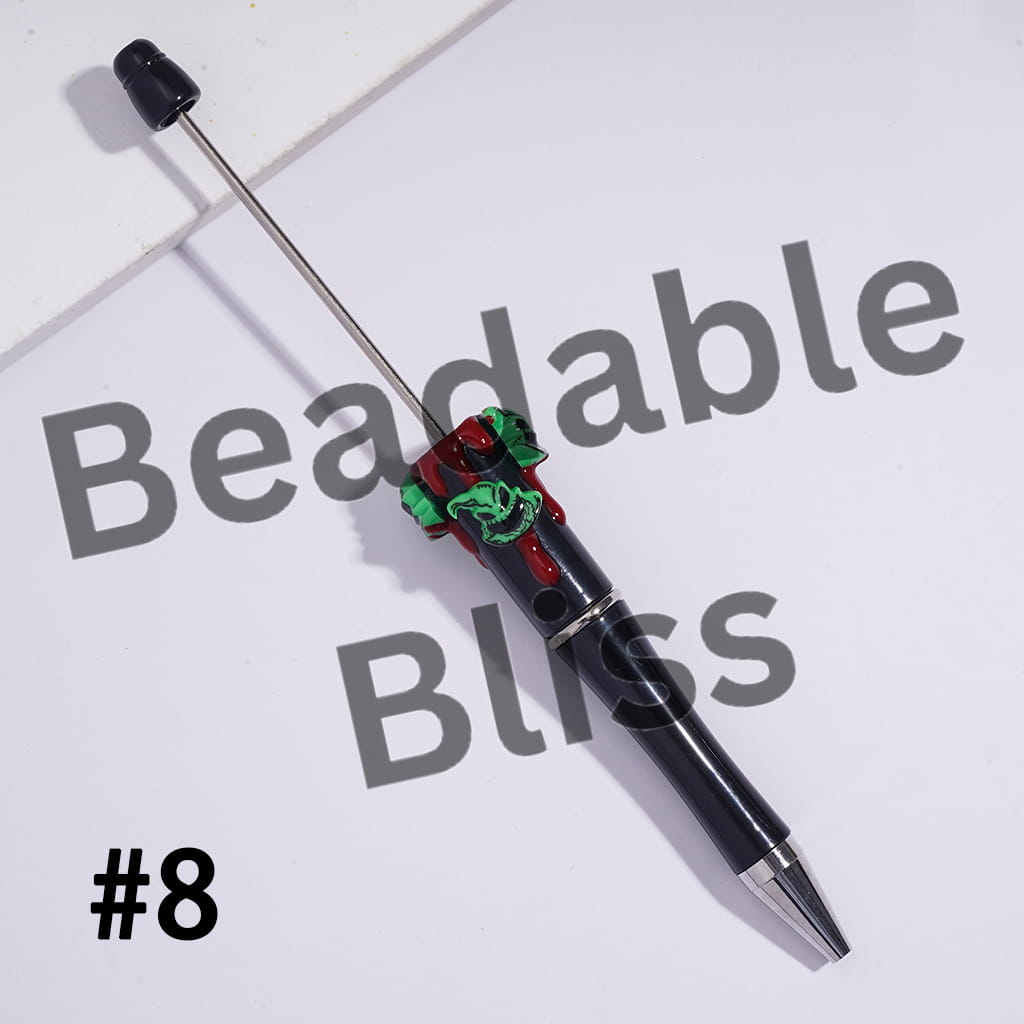 Handcrafted Beadable Pens with Halloween Head-Parts Horror Character Series and Red Liquid Prints