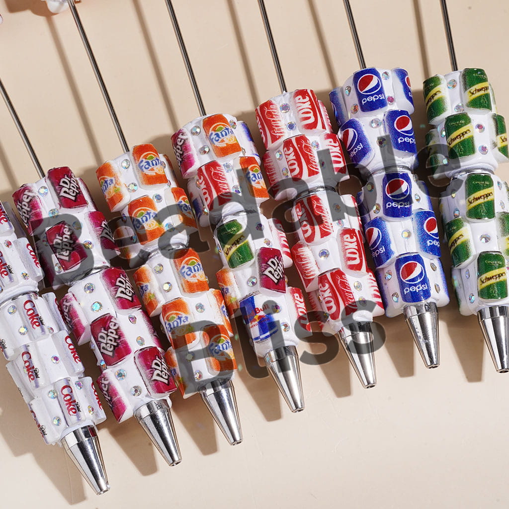 Beadable Clay Pens with Enjoy Canned Carbonated Soft Drinking Series, AB Rhinestones, Random Mix
