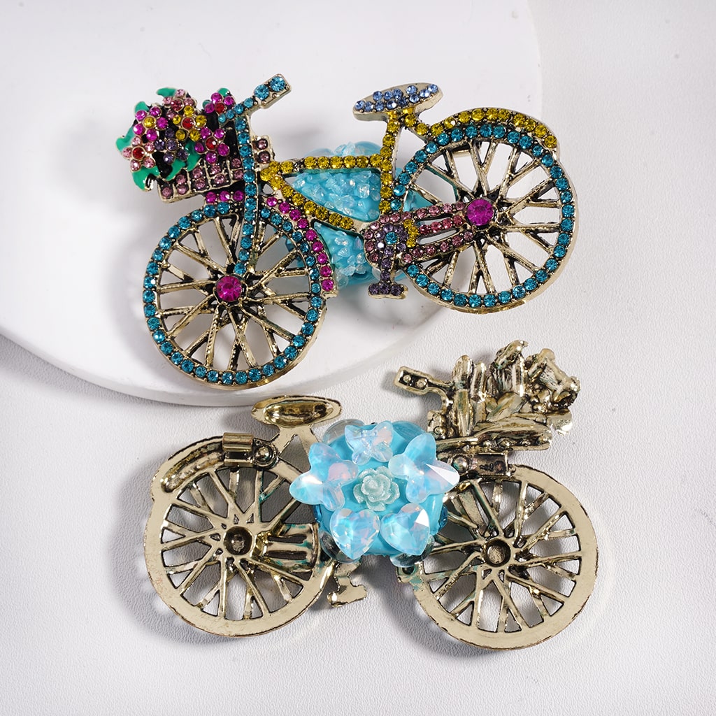 Gold Alloy Bike Rhinestone Colorful Butterfly, Heart & Flower Charms Clay Beads