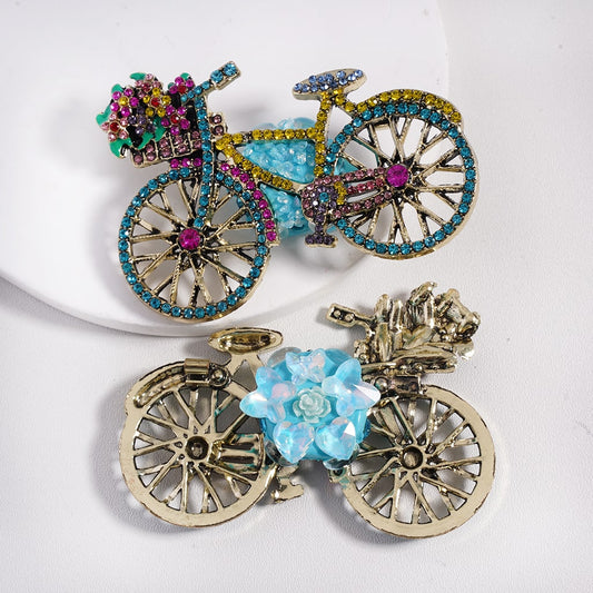 Gold Alloy Bike Rhinestone Colorful Butterfly, Heart & Flower Charms Clay Beads