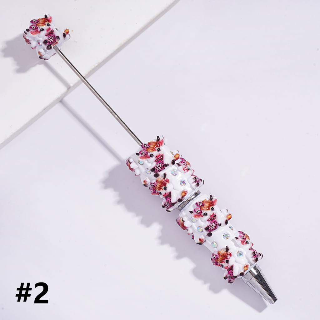 Beadable Clay Pens with Various Style Dairy & Highland Cattle and AB Rhinestones