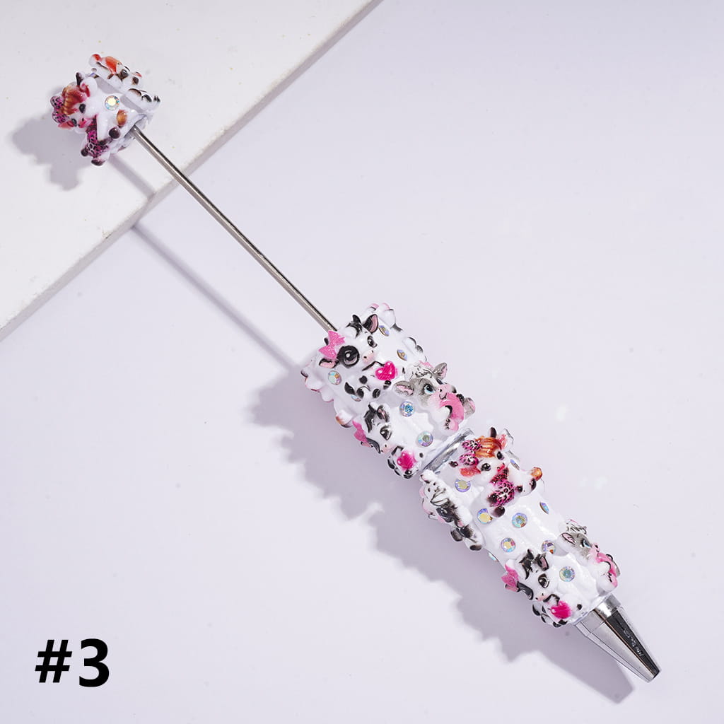Beadable Clay Pens with Various Style Dairy & Highland Cattle and AB Rhinestones
