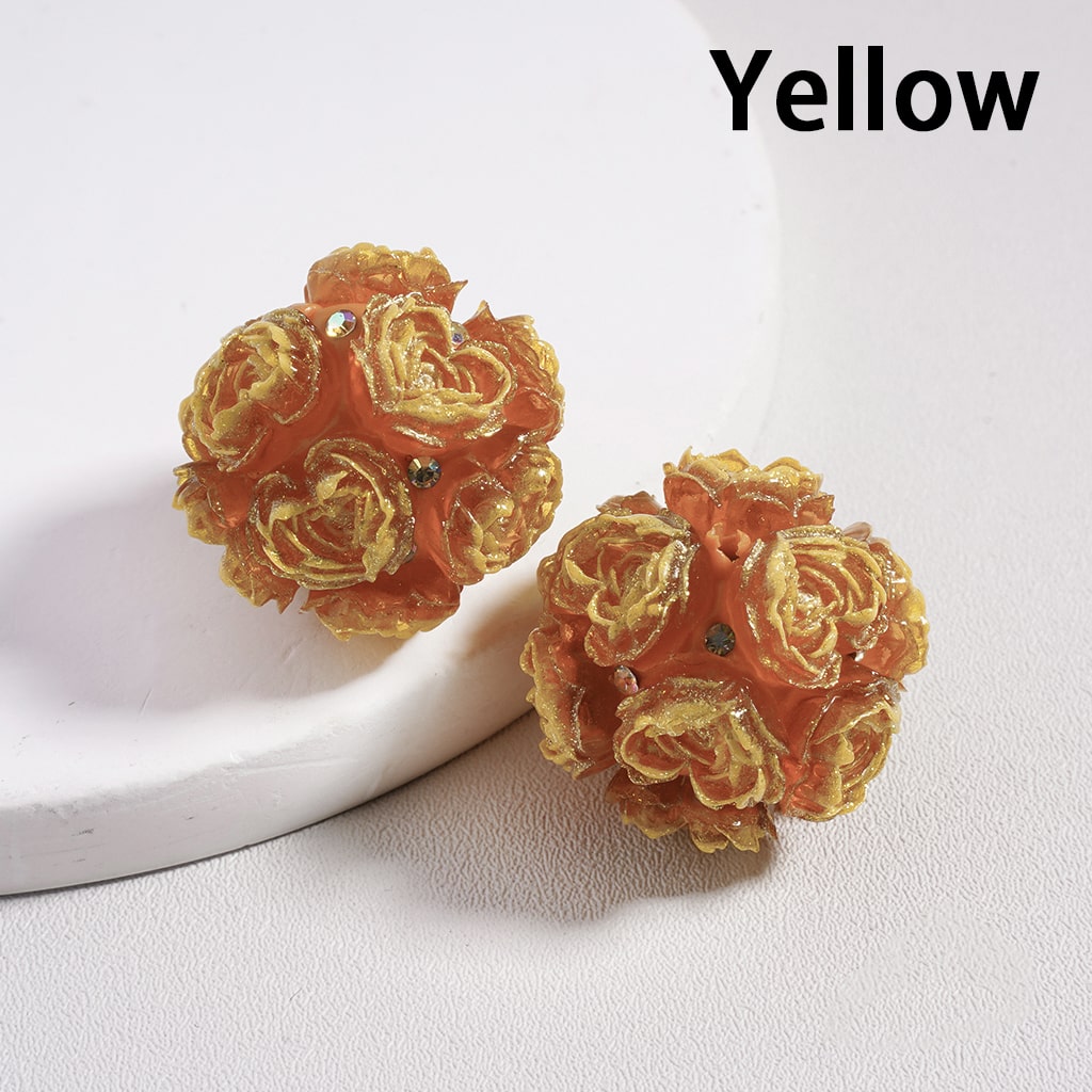Luminous Glitter Mini Heart Shape Flowers with AB Rhinestones Round Clay Beads 23MM