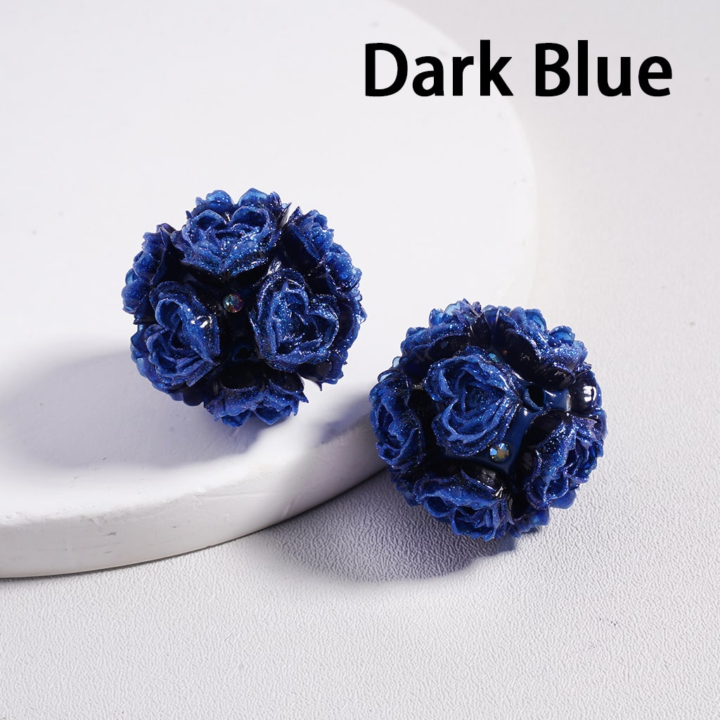 Luminous Glitter Mini Heart Shape Flowers with AB Rhinestones Round Clay Beads 23MM