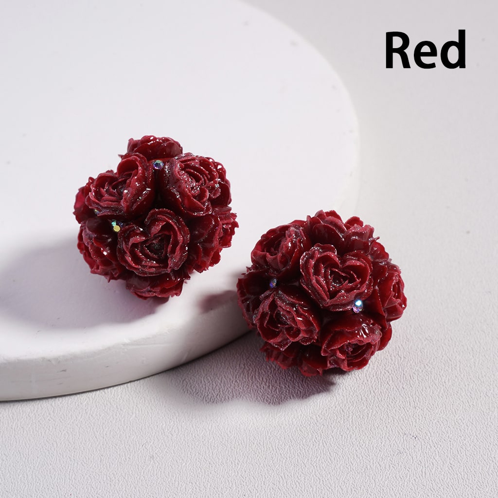 Luminous Glitter Mini Heart Shape Flowers with AB Rhinestones Round Clay Beads 23MM