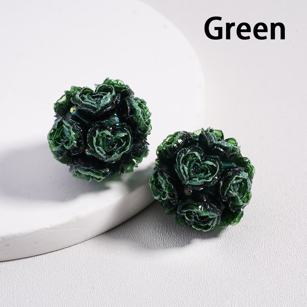 Luminous Glitter Mini Heart Shape Flowers with AB Rhinestones Round Clay Beads 23MM