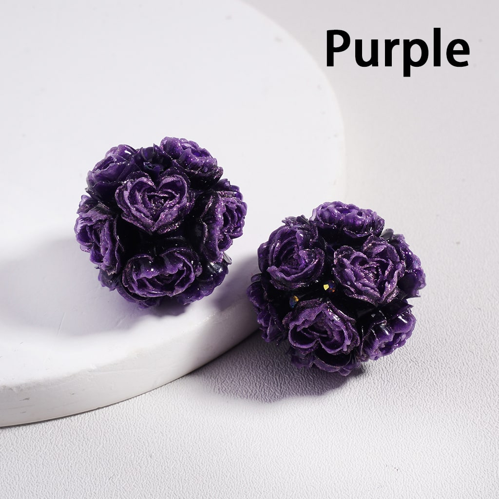 Luminous Glitter Mini Heart Shape Flowers with AB Rhinestones Round Clay Beads 23MM