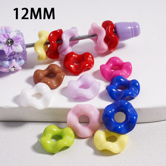 Shiny Wavy Shape Spacer Large Hole, Solid Color Acrylic Beads 12MM, Random Mix