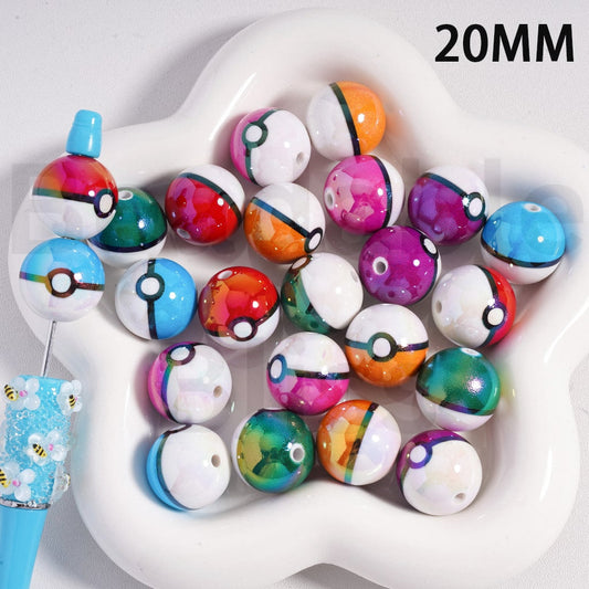 UV Coated Cute Ball Small Monster Japanese Anime Solid Color Shiny Round Acrylic Beads 20mm