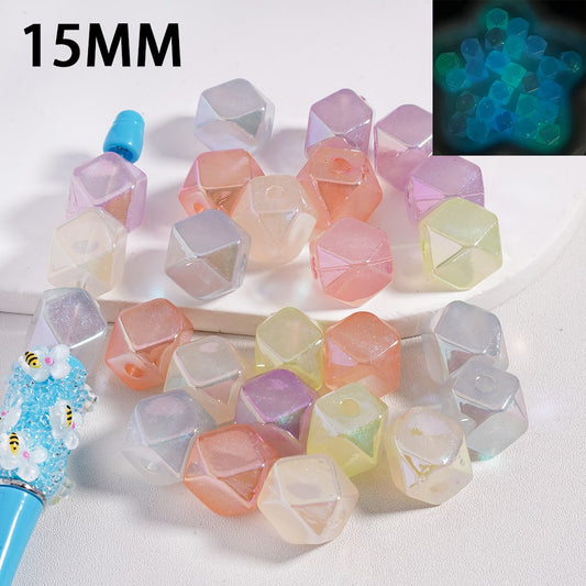 Glitter Glow Luminous Glitter Round Ball Shape with Multi Faceted Crystal Cuts Acrylic Beads 15MM, Random Mix