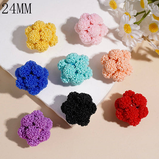 Curly Rose Flower Cluster Floral Round Clay Beads, 24MM, Multi-Color, Random Mix
