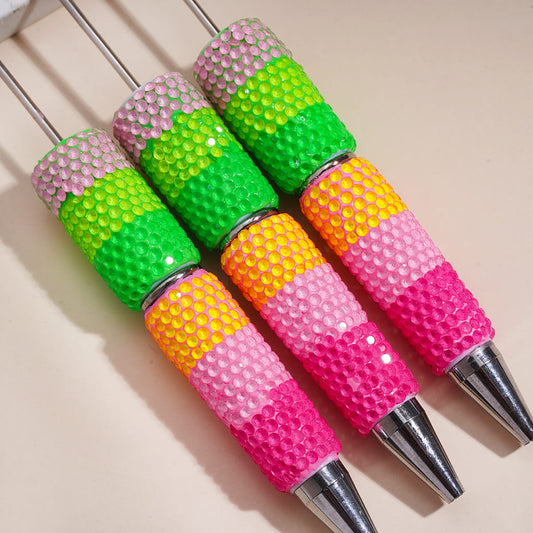 Shiny Rainbow Stripe Rhinestones in Neon Colors, Full Body Cover Beadable Clay Pens