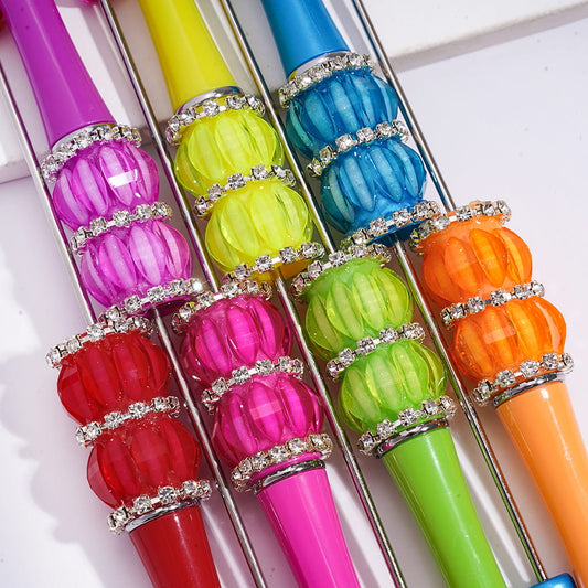 Double-Layer Leaf Rhinestones and Clear Rhinestone Chains, Neon Colors Handcrafted Beadable Pens