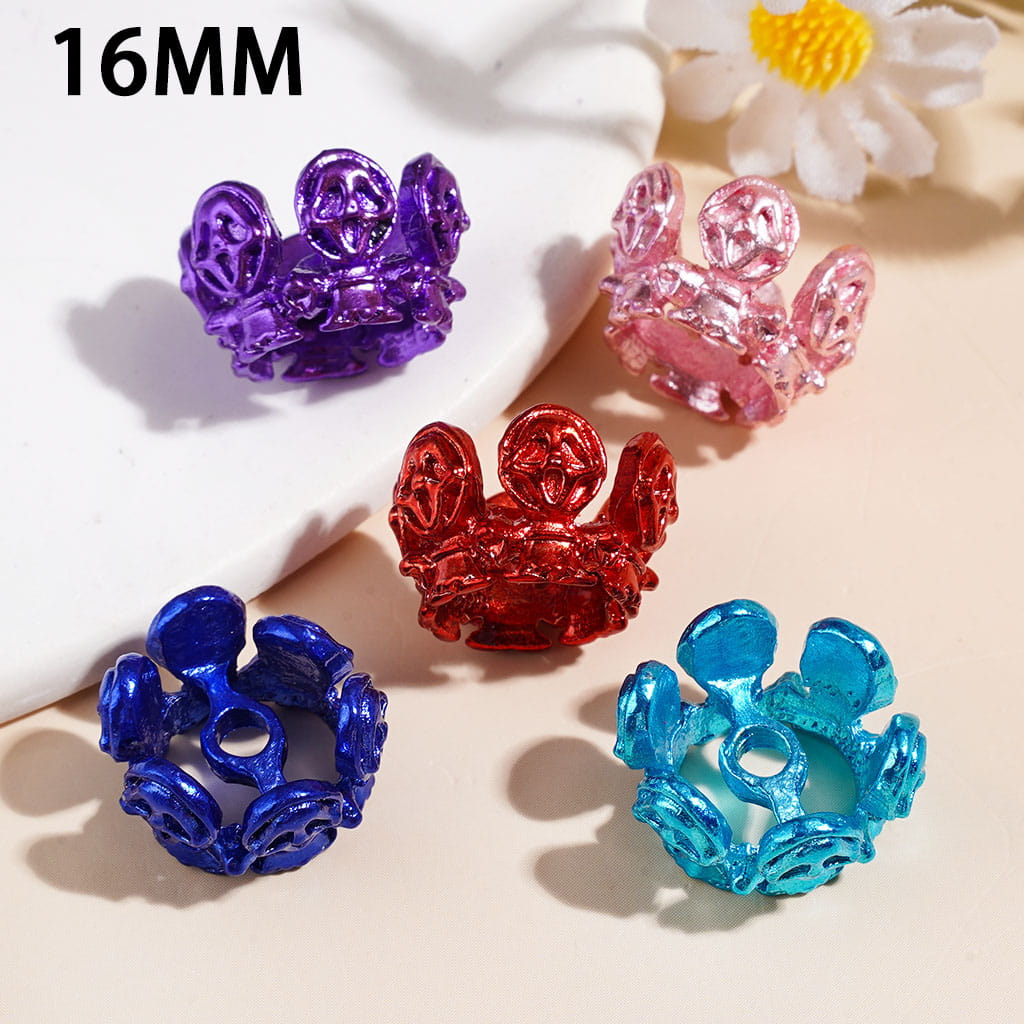 Crown Shape with Skull Face Horror Mask Character Alloy Spacer Beads, 16MM, Metallic Colors, Random Mix