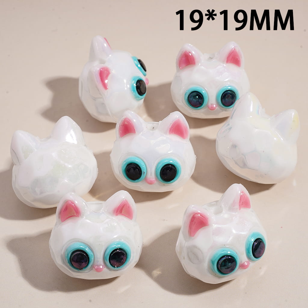 Soft PVC Rubber Beads UV Coating Cute Kitten Head with Big Eyes, 19*19MM, Multi-Color