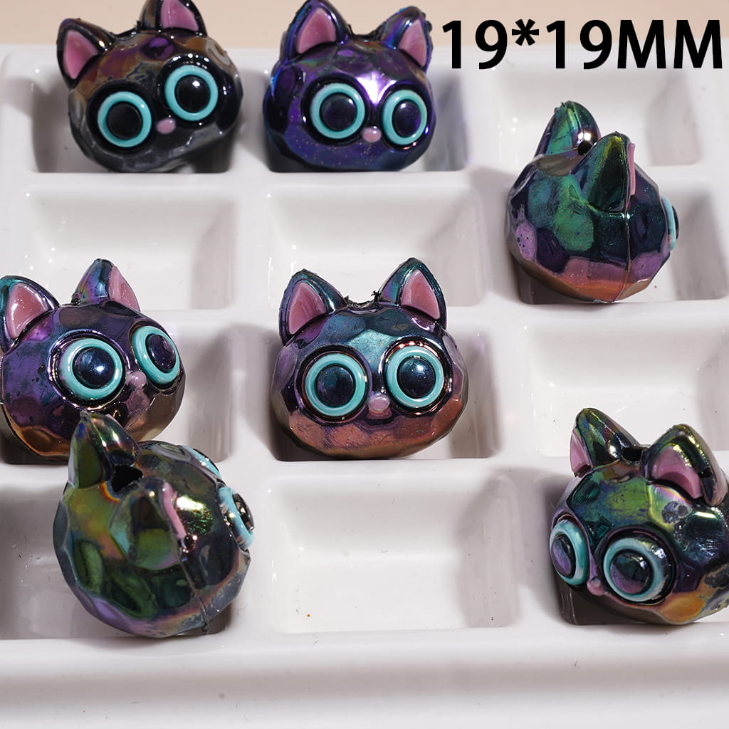 Soft PVC Rubber Beads UV Coating Cute Kitten Head with Big Eyes, 19*19MM, Multi-Color
