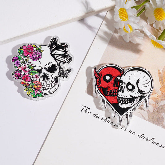 Horror Skull Flower Heart Butterfly Bat Wings Gothic Style Halloween Theme Acrylic Beads, Random Mix