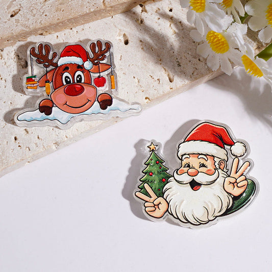 Santa Claus, Reindeer Character & Christmas Tree Designs Christmas Series Acrylic Beads Random Mix