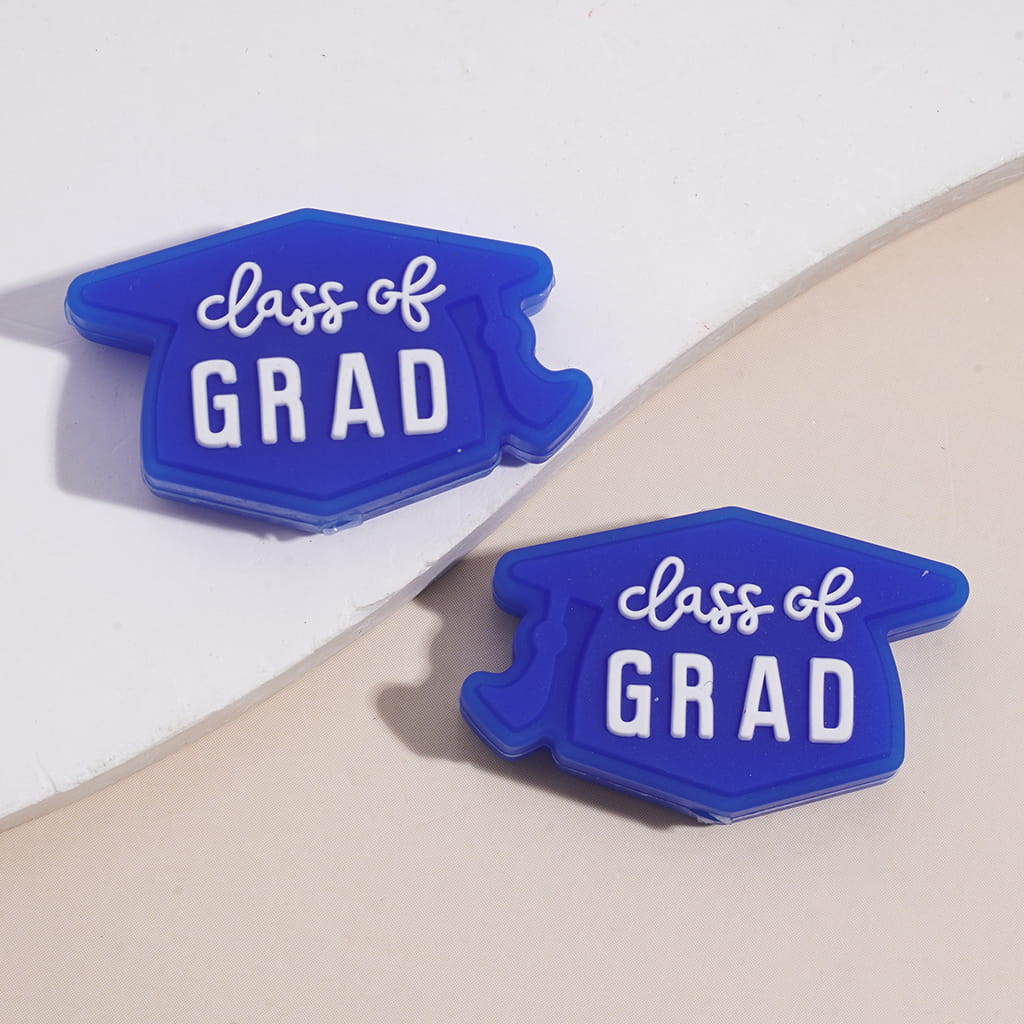 Silicone Focal Beads Graduation Cap w White Text "lass of GRAD" & Academic Dress w Pink Bowtie, Graduation Season Theme