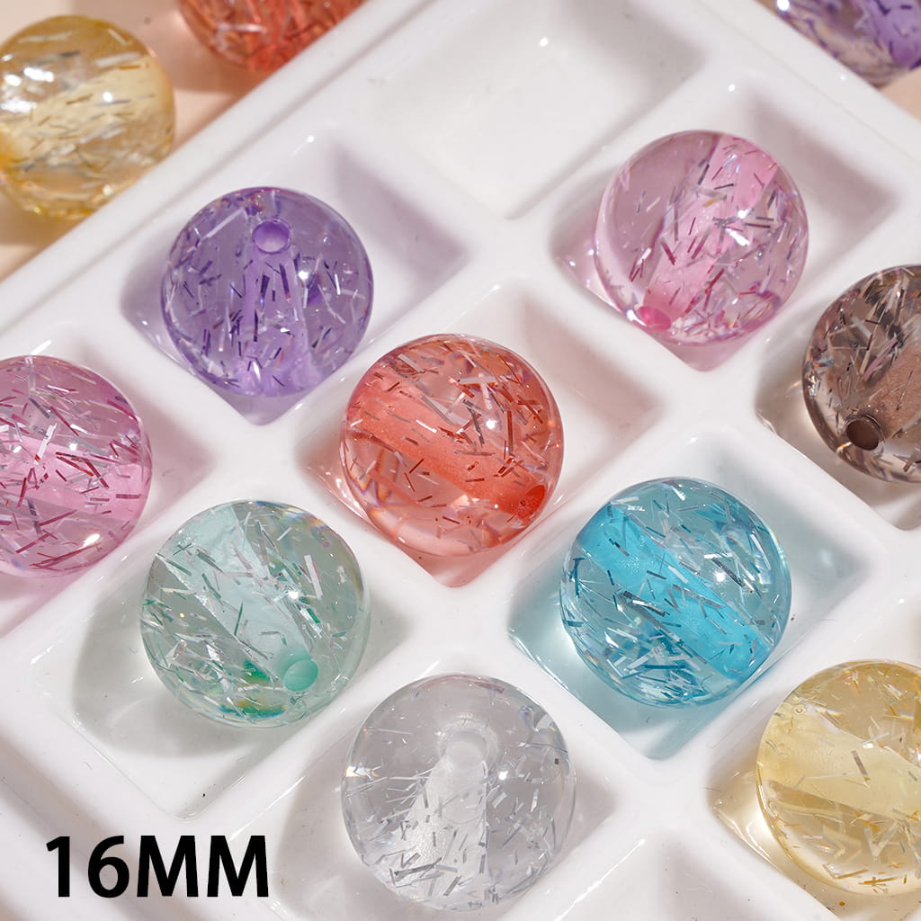 Acrylic Beads with Long and Thin Glitter Confetti, Random Mix