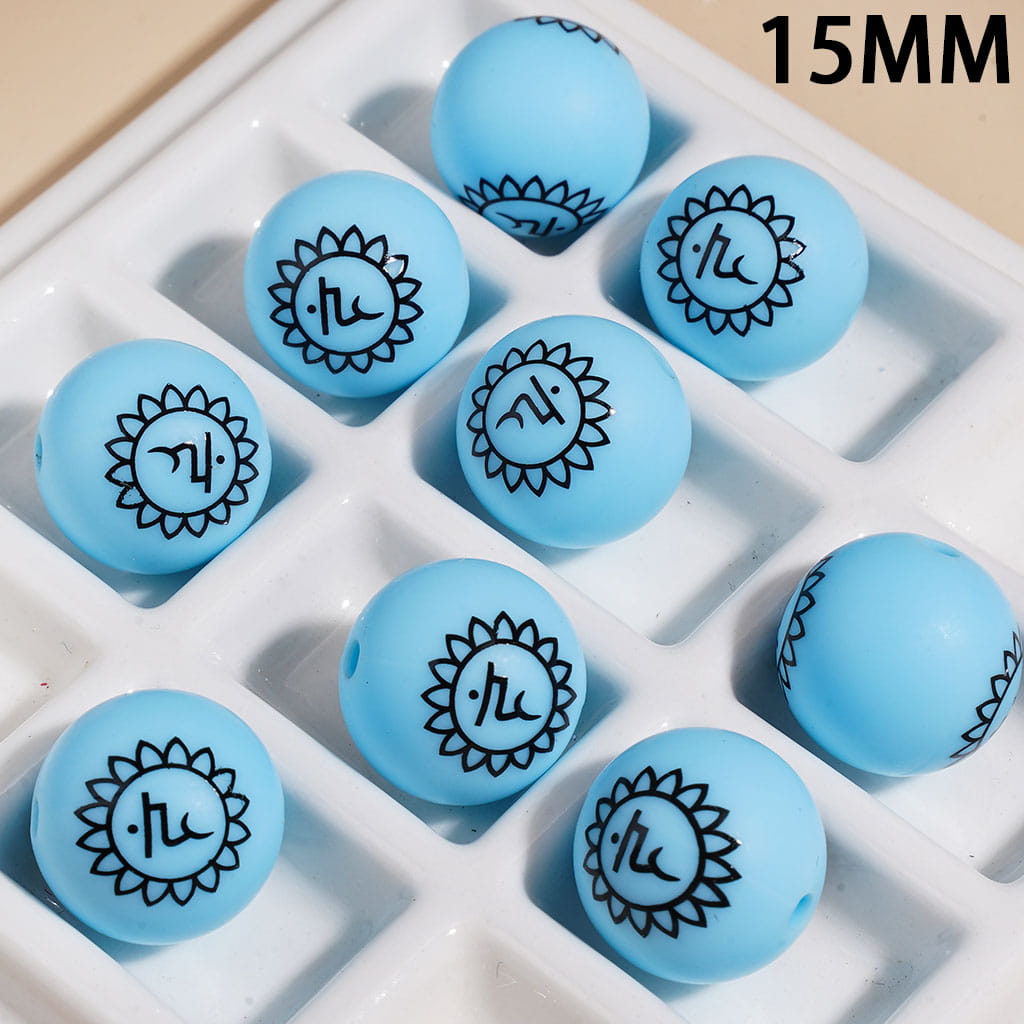 15MM - The Seven Chakra Lotus-Shaped Indian Yoga Printed Silicone Beads, Multi-Color