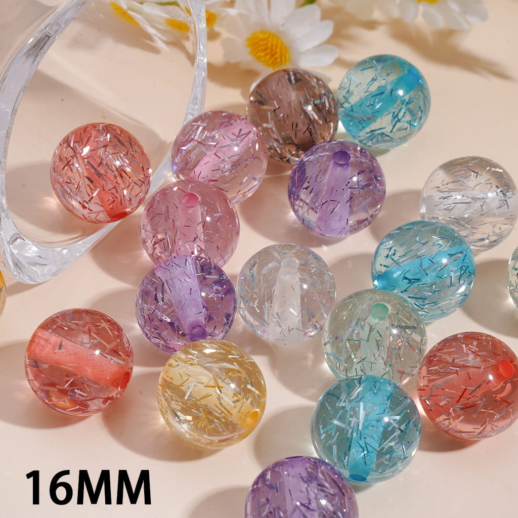 Acrylic Beads with Long and Thin Glitter Confetti, Random Mix