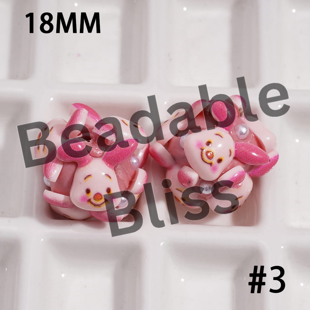 Clay Beads with Classic Animation Character Series and White Pearls, 18MM, Assorted Characters