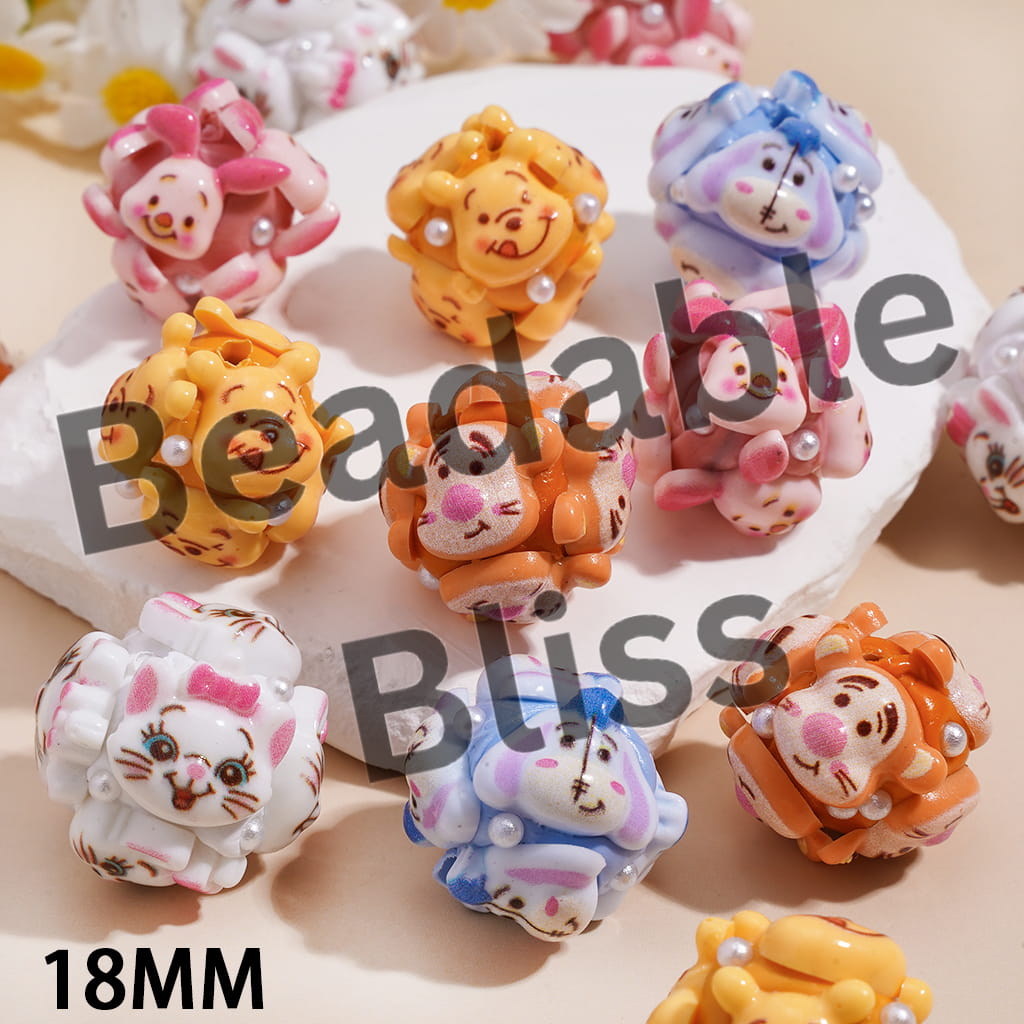 Clay Beads with Classic Animation Character Series and White Pearls, 18MM, Assorted Characters
