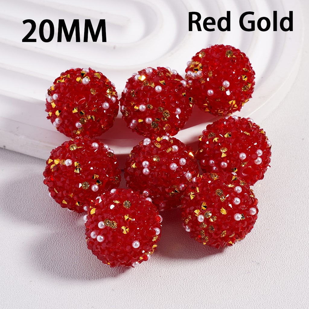 Christmas Series Red & Green Cone Shape Sugar Acrylic Beads with Rhinestones & White Pearls, 20mm Random mix