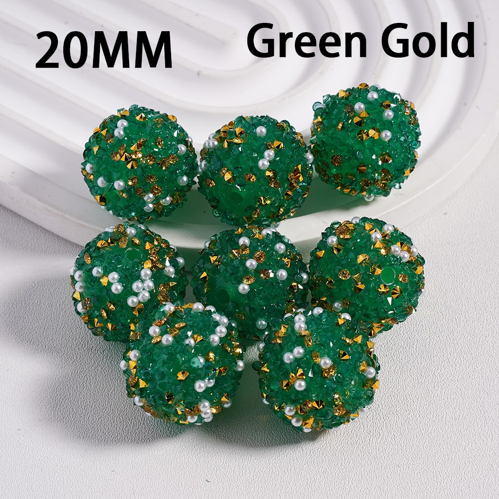 Christmas Series Red & Green Cone Shape Sugar Acrylic Beads with Rhinestones & White Pearls, 20mm Random mix