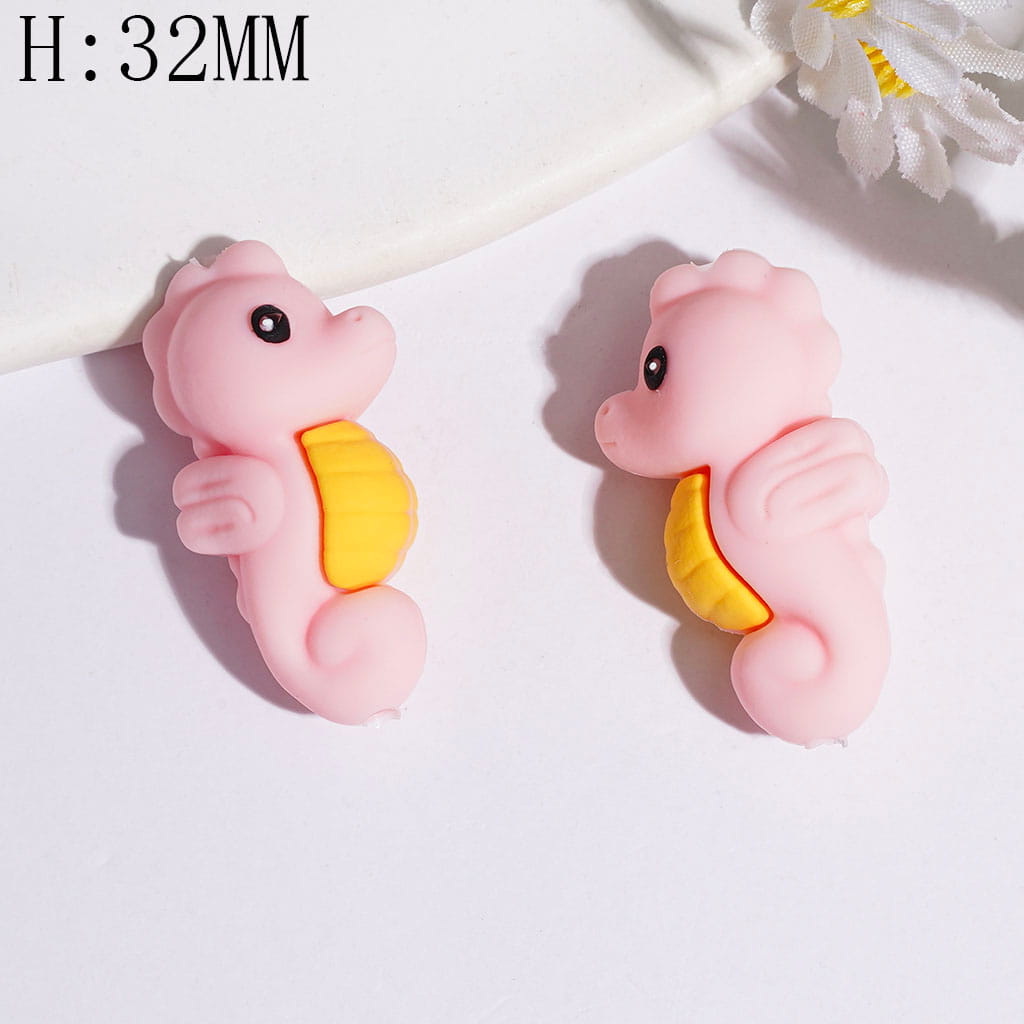 3D Logy Sea Horse with Wings Silicone Focal Beads, Multi-Color