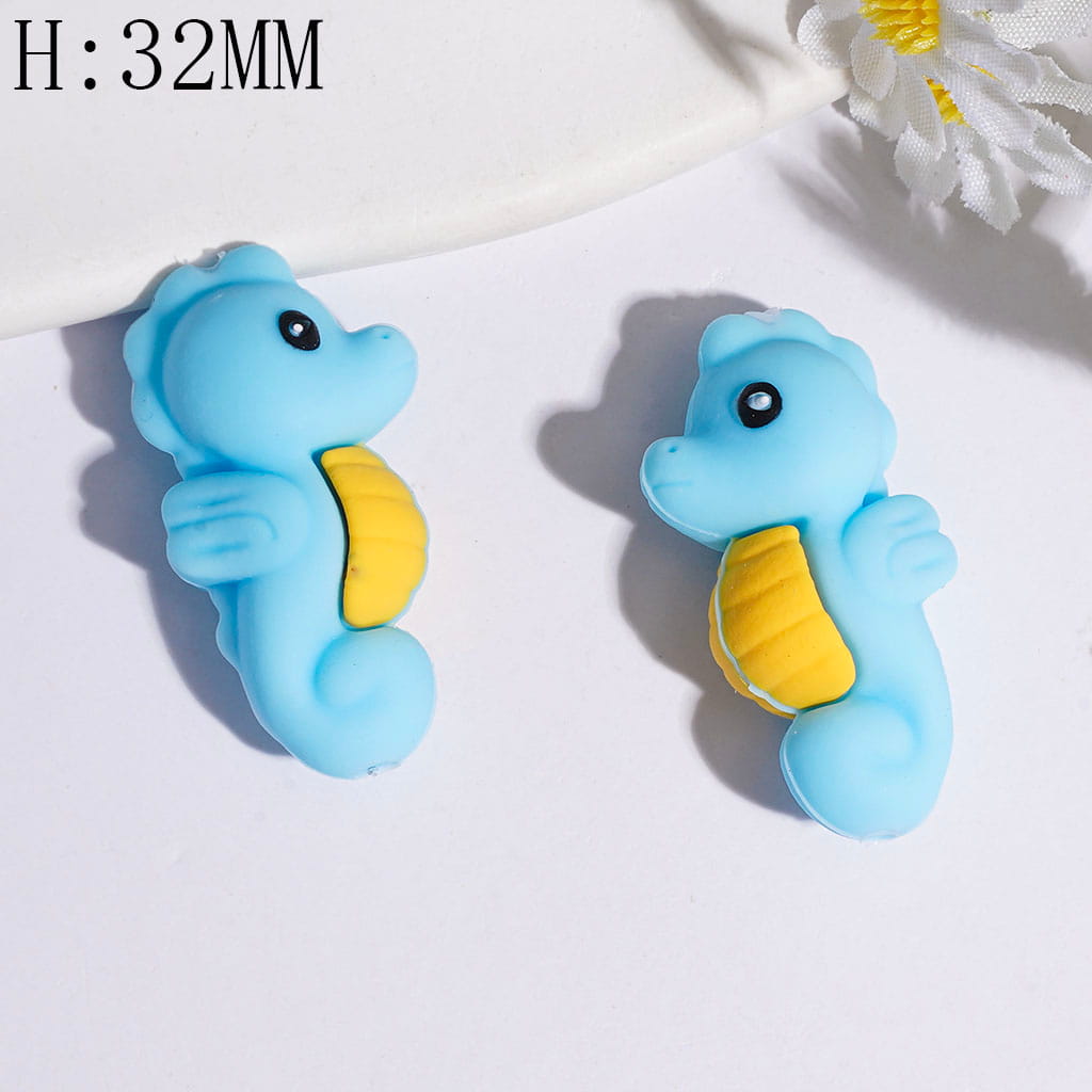 3D Logy Sea Horse with Wings Silicone Focal Beads, Multi-Color