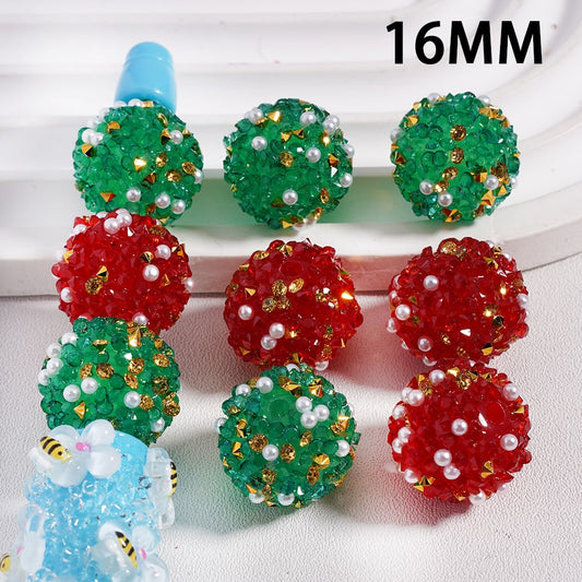 Christmas Series Cone Shape Rhinestones White Pearls, Red & Green Sugar Beads 16MM