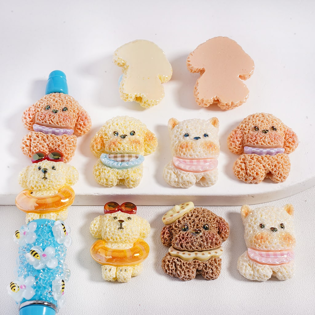 Set of cute bear-shaped cookies with various expressions on a white background

