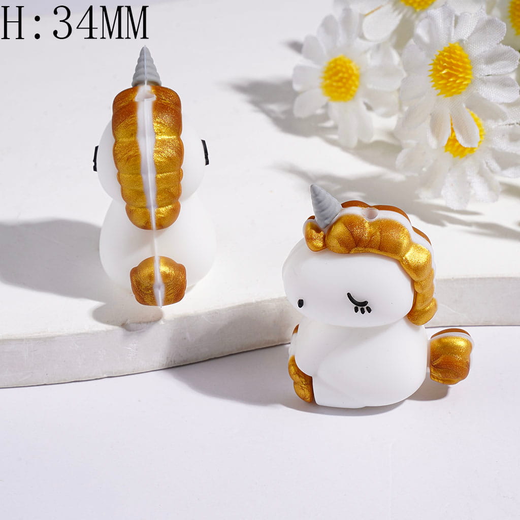 3D Silicone Focal Beads Sleeping Unicorn, Height 34MM Multi-Color