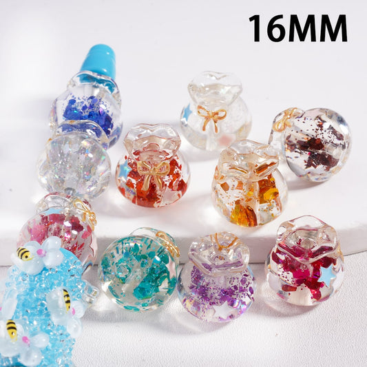 Lucky Bag Glitter Colorful Shiny Flakes with Star & Bowknot Clear Acrylic Beads 16MM Height, Random Mix