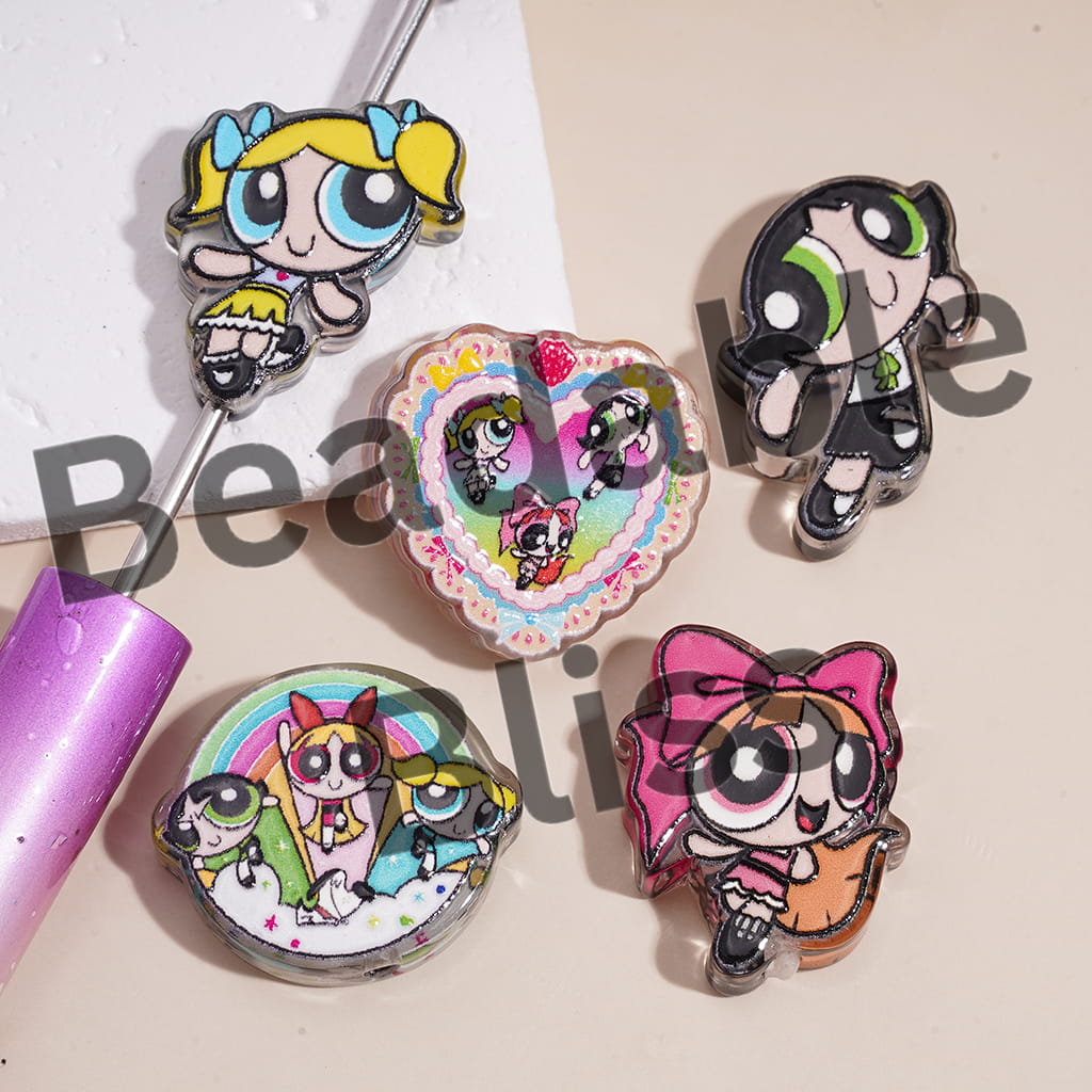 Acrylic Beads Brave Girl Police Character Series, Semi-Clear, Random Mix
