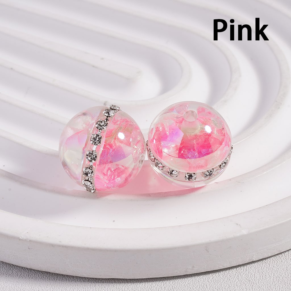 UV Coated Mini Colorful Flakes Inside, Rhinestones & Chains Clear Round Acrylic Beads, 16MM (Single Color is available for 100pcs(Whole Bag) Only)