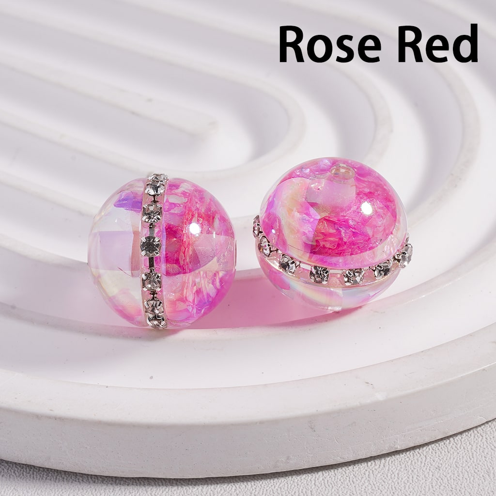 UV Coated Mini Colorful Flakes Inside, Rhinestones & Chains Clear Round Acrylic Beads, 16MM (Single Color is available for 100pcs(Whole Bag) Only)