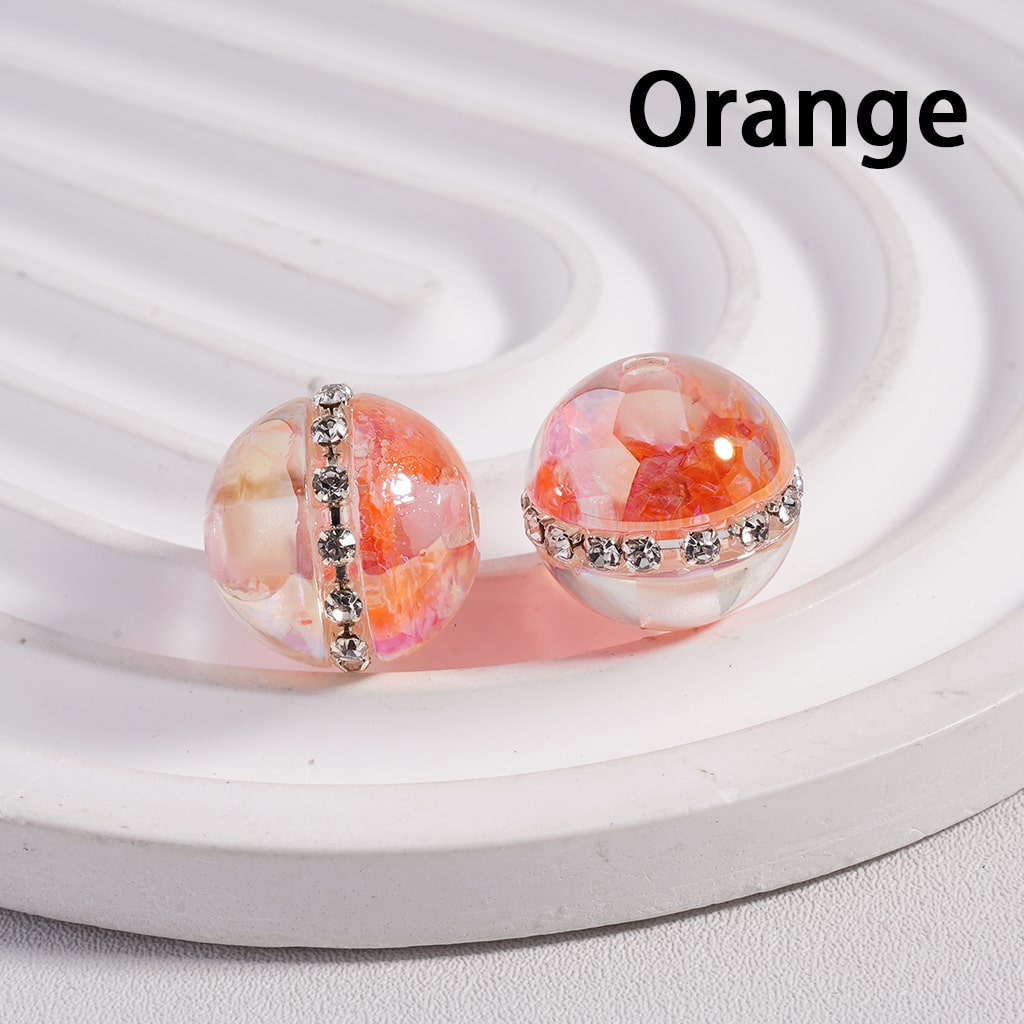 UV Coated Mini Colorful Flakes Inside, Rhinestones & Chains Clear Round Acrylic Beads, 16MM (Single Color is available for 100pcs(Whole Bag) Only)