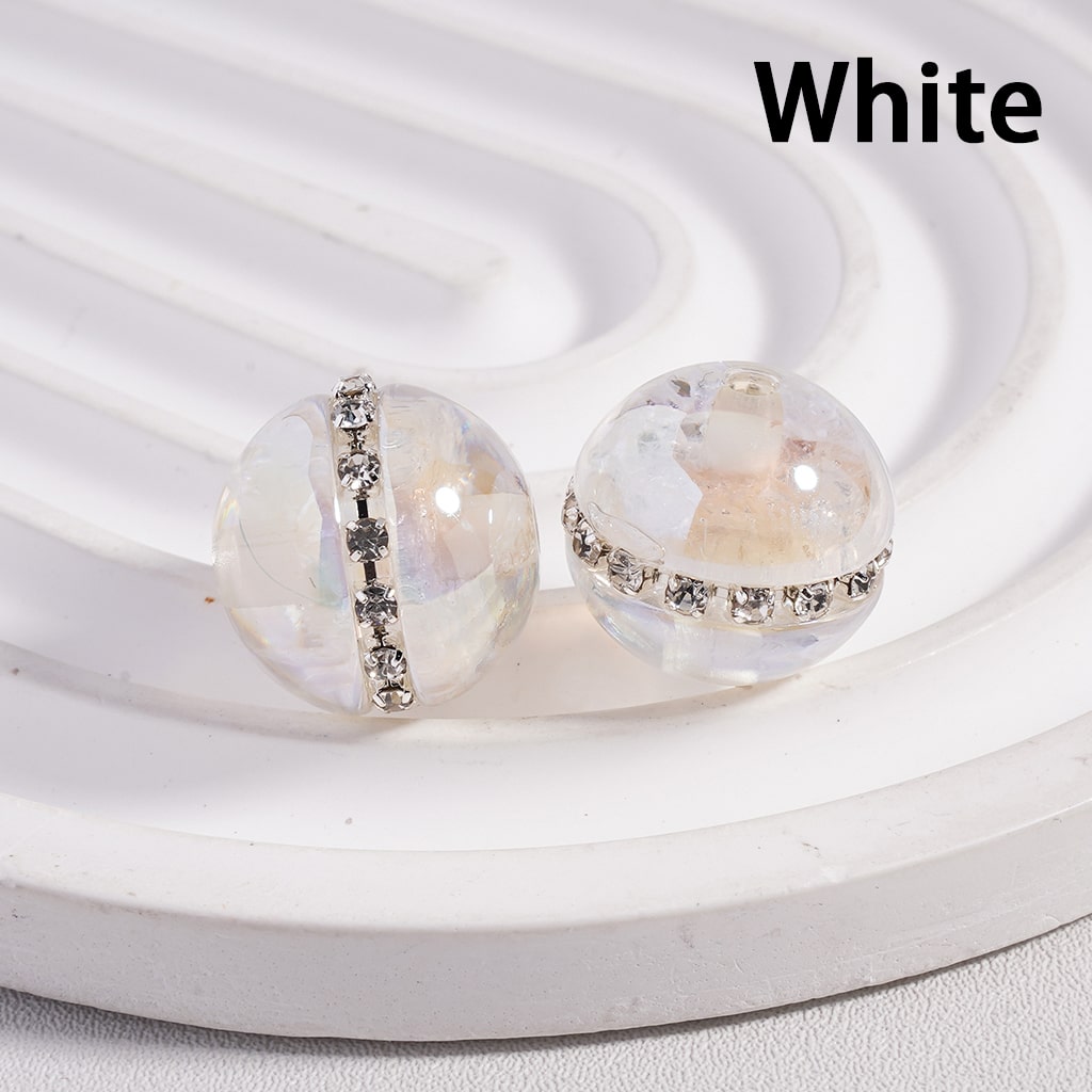 UV Coated Mini Colorful Flakes Inside, Rhinestones & Chains Clear Round Acrylic Beads, 16MM (Single Color is available for 100pcs(Whole Bag) Only)