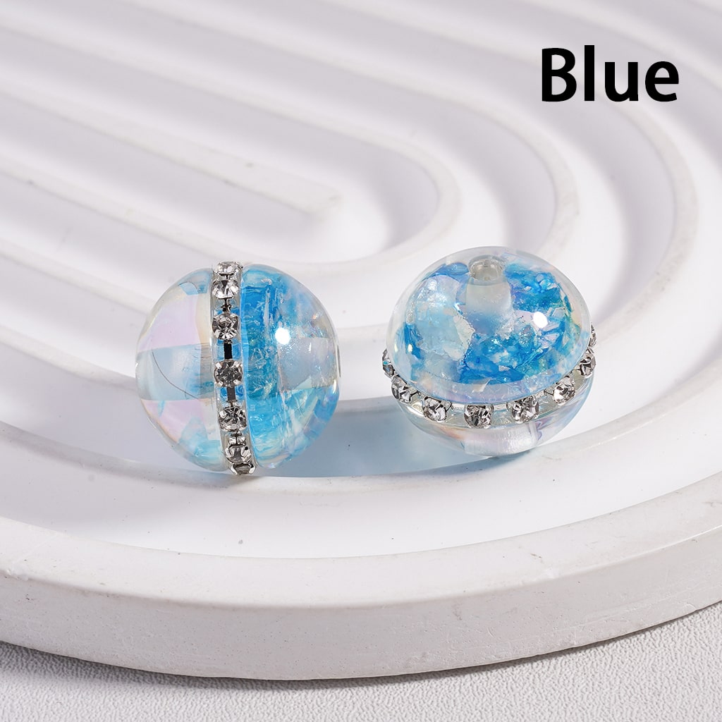 UV Coated Mini Colorful Flakes Inside, Rhinestones & Chains Clear Round Acrylic Beads, 16MM (Single Color is available for 100pcs(Whole Bag) Only)