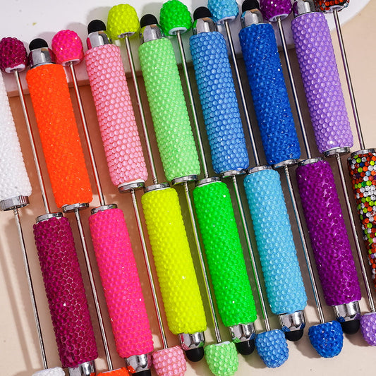 DIY Beadable Clay Stylus Pens Fully Covered with Rhinestones, Touch-Sensitive for Smart Devices, Fluorescent Colors