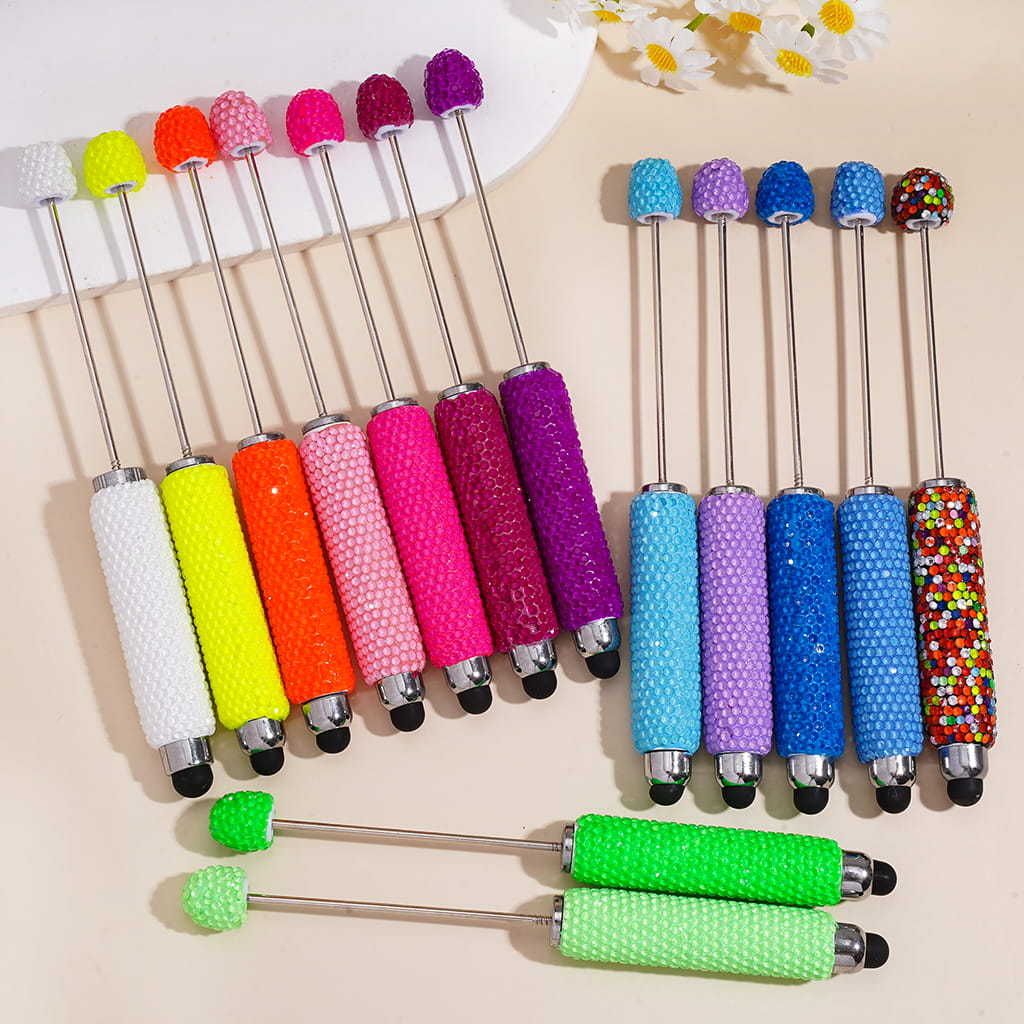 DIY Beadable Clay Stylus Pens with Rhinestones Covered the Entire Pens, Touch-Sensitive Pens for Smart Devices, Fluorescent Colors
