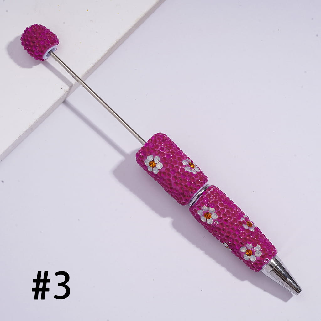Beadable Clay Pens with White & Gold Flowers Shiny Rhinestones Covered the Entire Pen, Fluorescence Colors