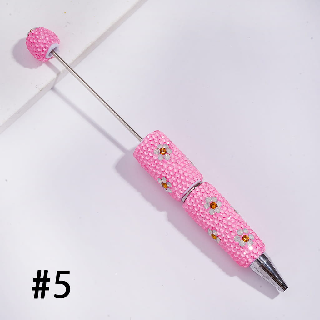 Beadable Clay Pens with White & Gold Flowers Shiny Rhinestones Covered the Entire Pen, Fluorescence Colors