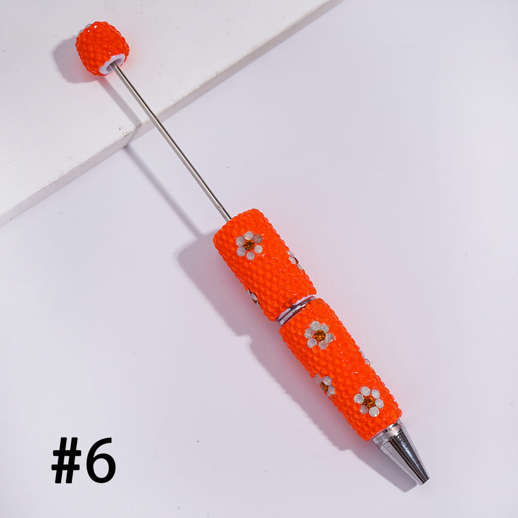 Beadable Clay Pens with White & Gold Flowers Shiny Rhinestones Covered the Entire Pen, Fluorescence Colors