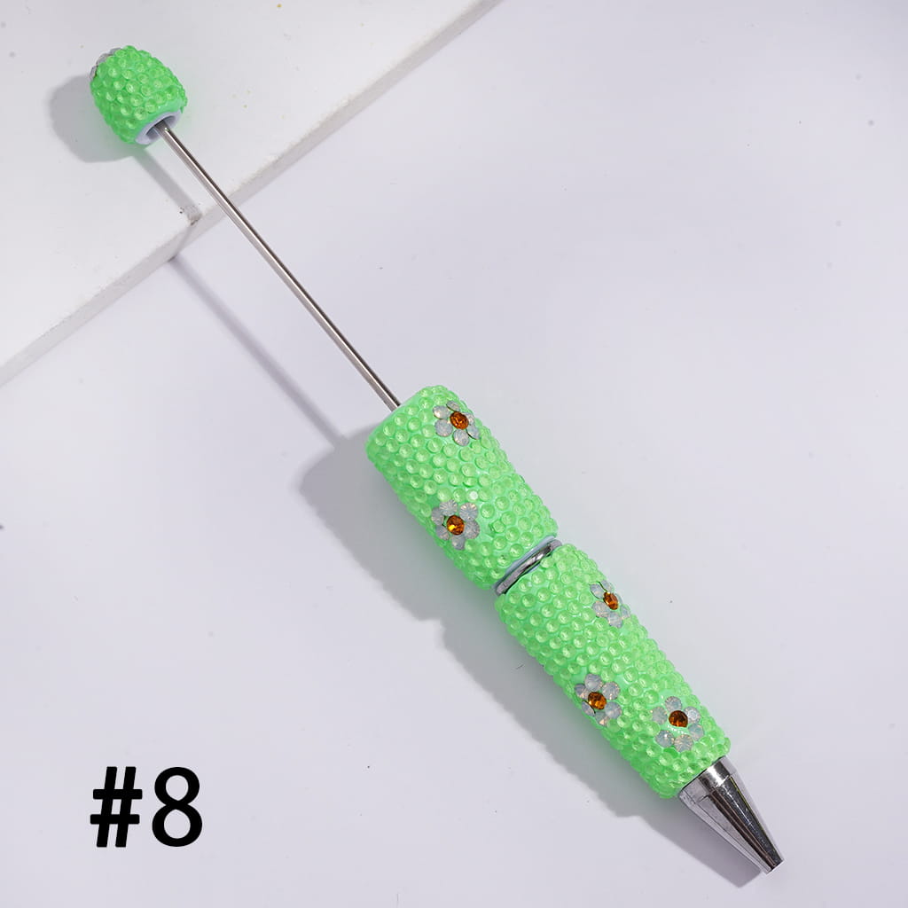Beadable Clay Pens with White & Gold Flowers Shiny Rhinestones Covered the Entire Pen, Fluorescence Colors