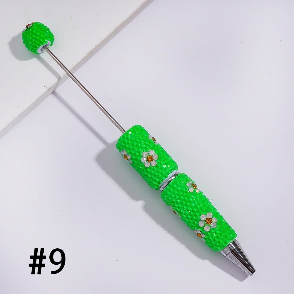 Beadable Clay Pens with White & Gold Flowers Shiny Rhinestones Covered the Entire Pen, Fluorescence Colors