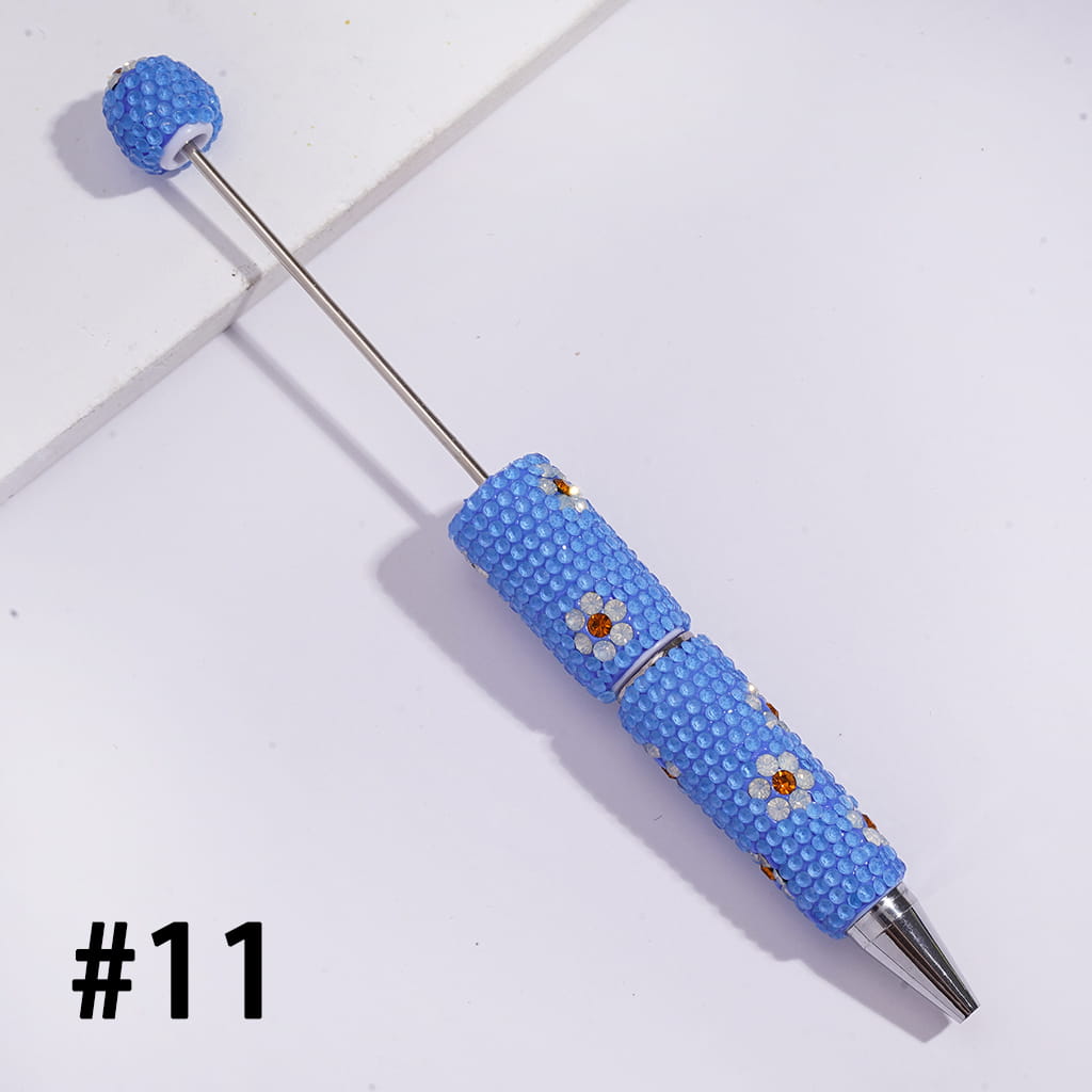 Beadable Clay Pens with White & Gold Flowers Shiny Rhinestones Covered the Entire Pen, Fluorescence Colors